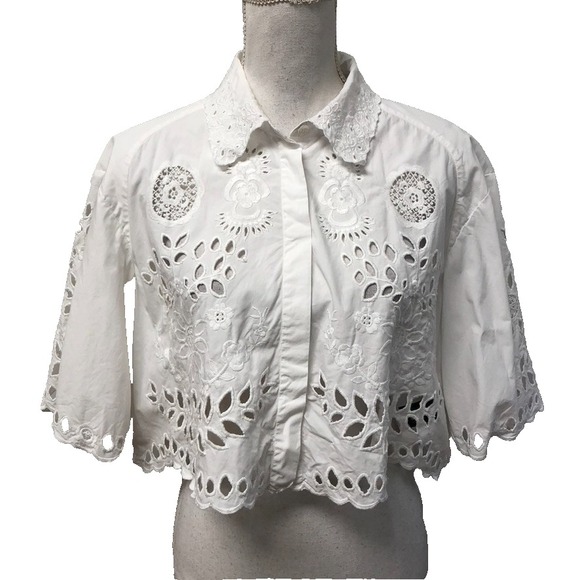 Isabel Marant Tops - Isabel Marant Derron Top Blouse Womens 38 Large White Cropped Eyelet Button Up